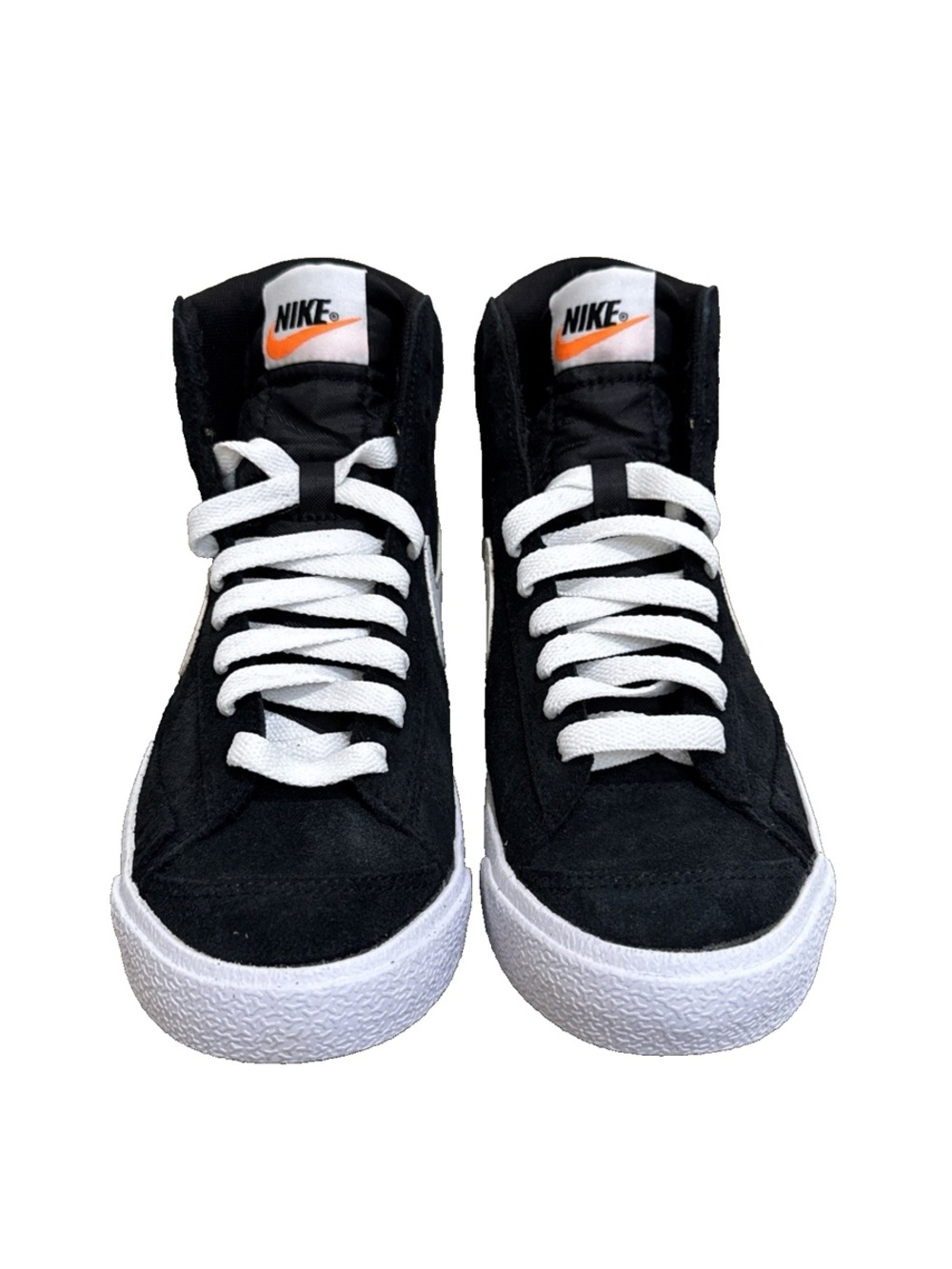 Nike Big Kids Blazer Mid ‘77 Vintage Suede Black White Orange Size 6 Youth